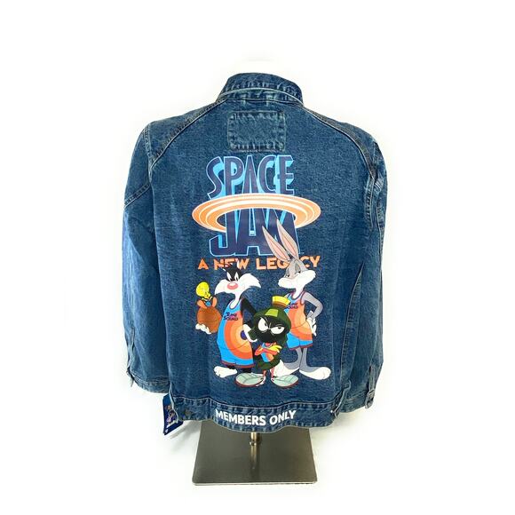 Space Jam A New Legacy Members Only Denim Jacket Looney Tunes Graphic Med NWT - Picture 1 of 5